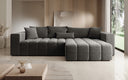 Designer corner sofa Momo with sleeping and folding function in textured fabric