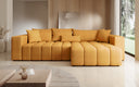 Designer corner sofa Momo with sleeping and folding function in textured fabric