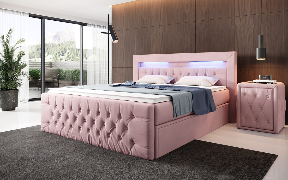 Boxspringbett Menzogna Samt mit LED und Stauraum (2 Schubladen)