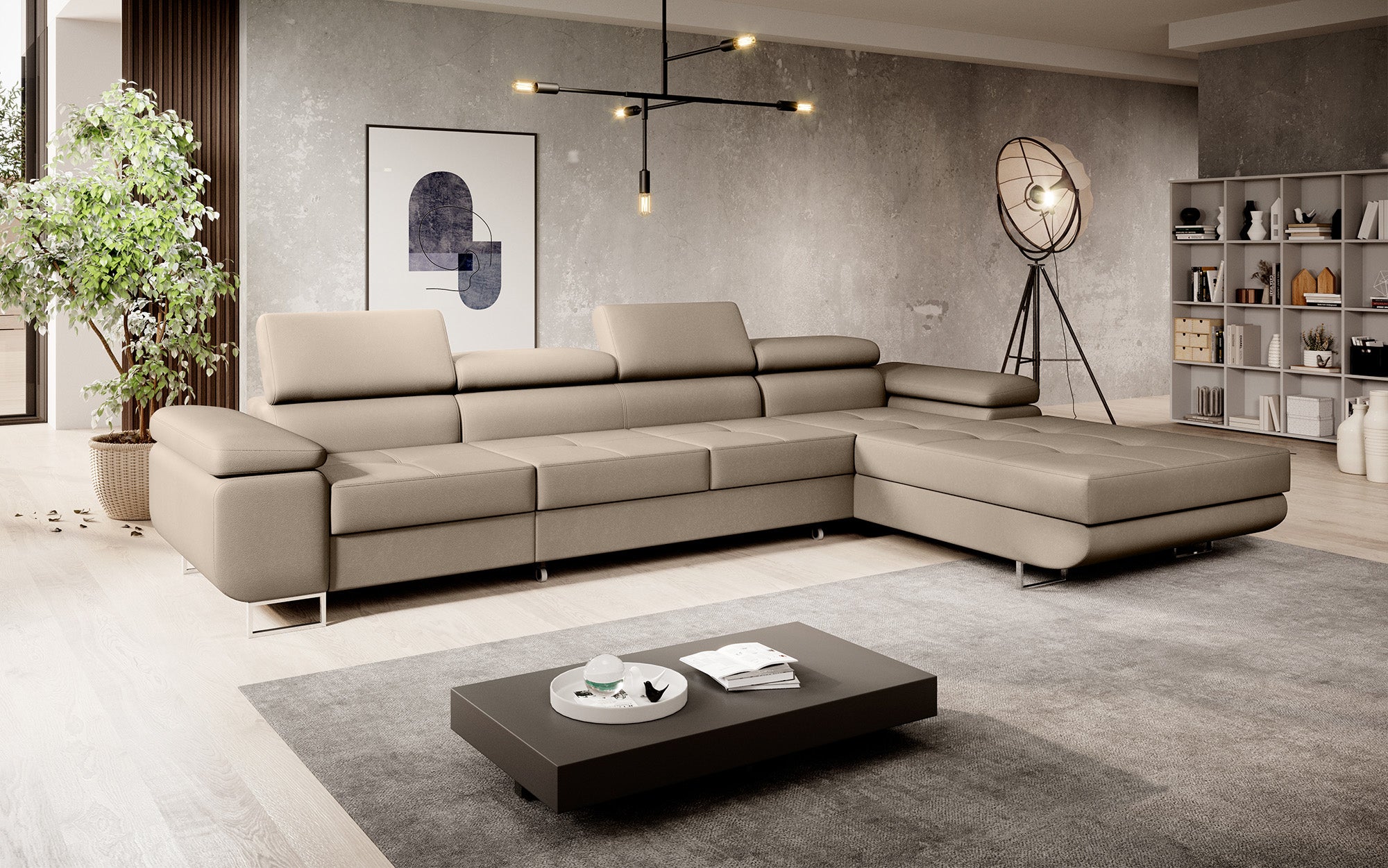 Designer Sofa Calvera Maxi with Sleeping and Folding Function in Faux Leather