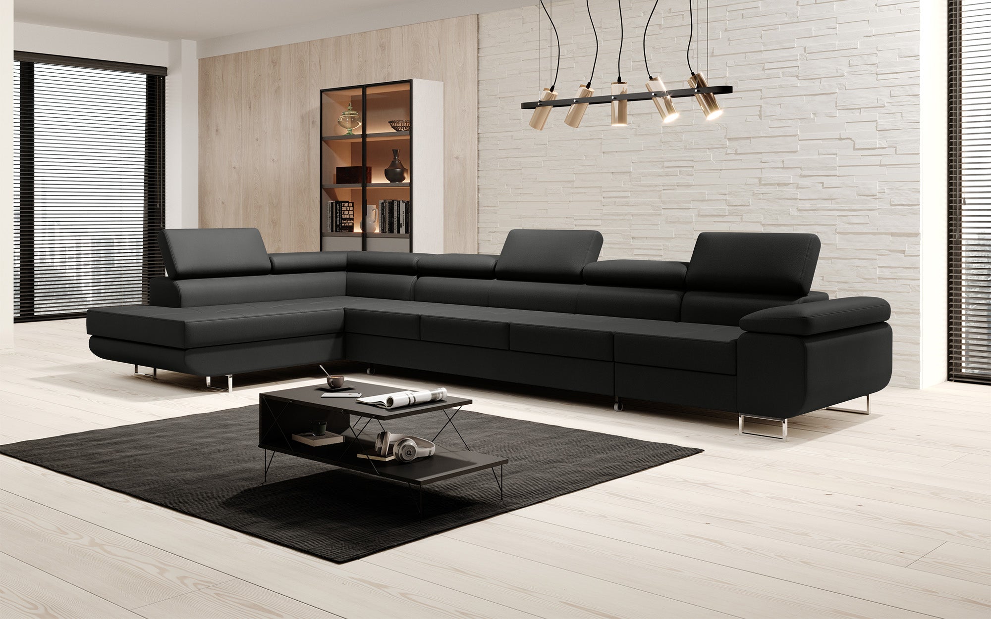 Designer sofa Maxi with sleep and folding function in faux leather