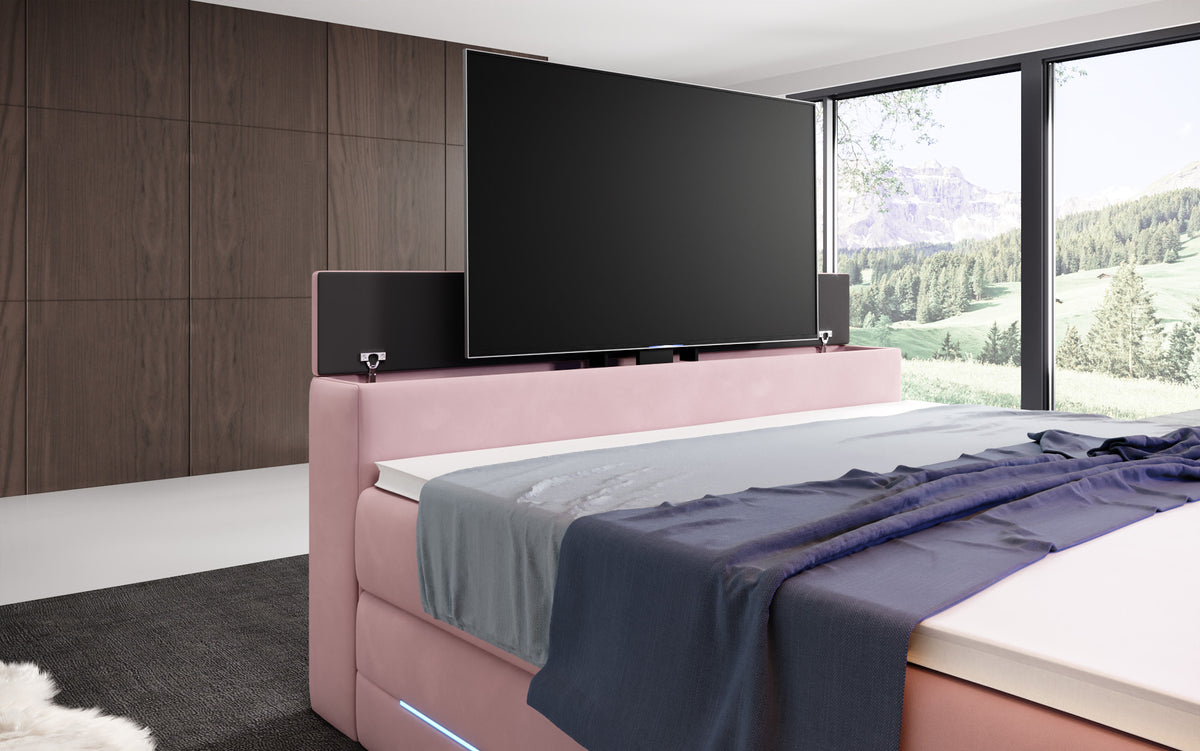 Pluto Boxspring Bed with TV Lift, RGB, and Storage