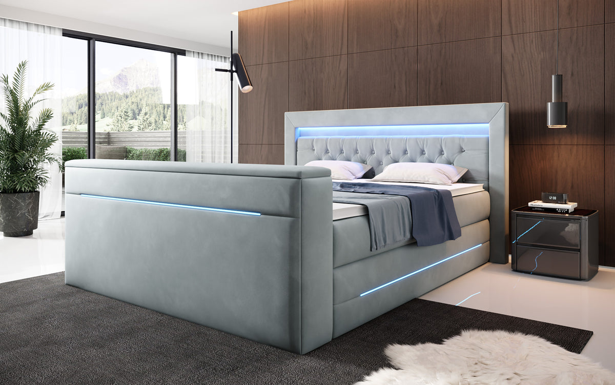 Pluto Boxspring Bed with TV Lift, RGB, and Storage