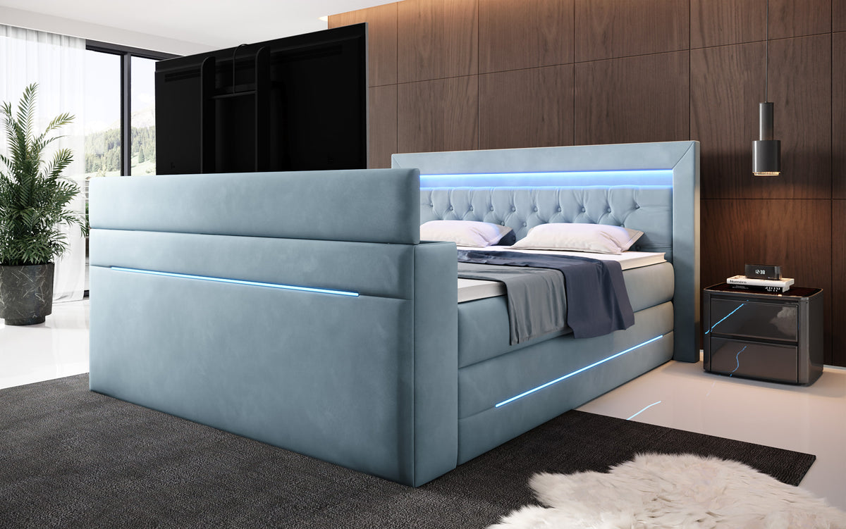 Pluto Boxspring Bed with TV Lift, RGB, and Storage