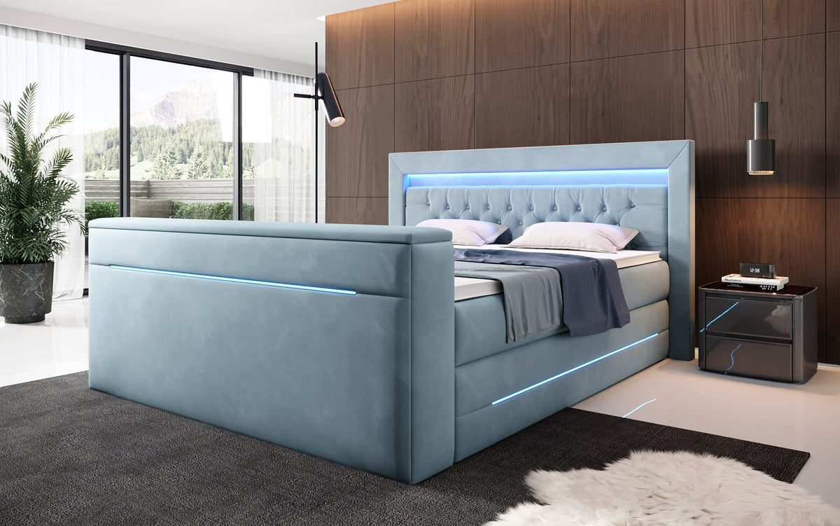 Pluto Boxspring Bed with TV Lift, RGB, and Storage