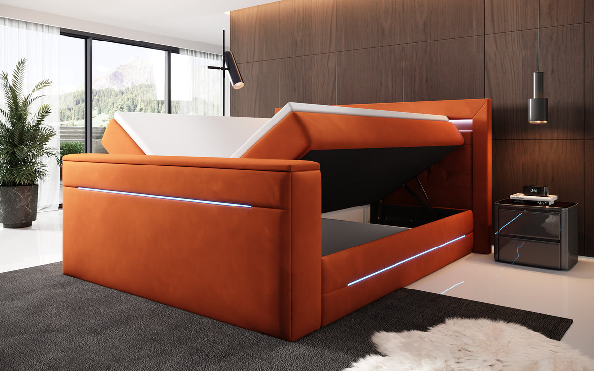 Pluto Boxspring Bed with TV Lift, RGB, and Storage