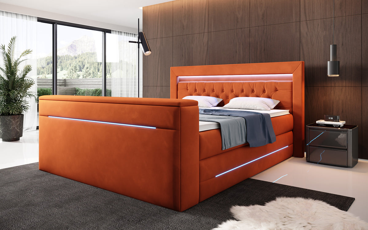 Pluto Boxspring Bed with TV Lift, RGB, and Storage