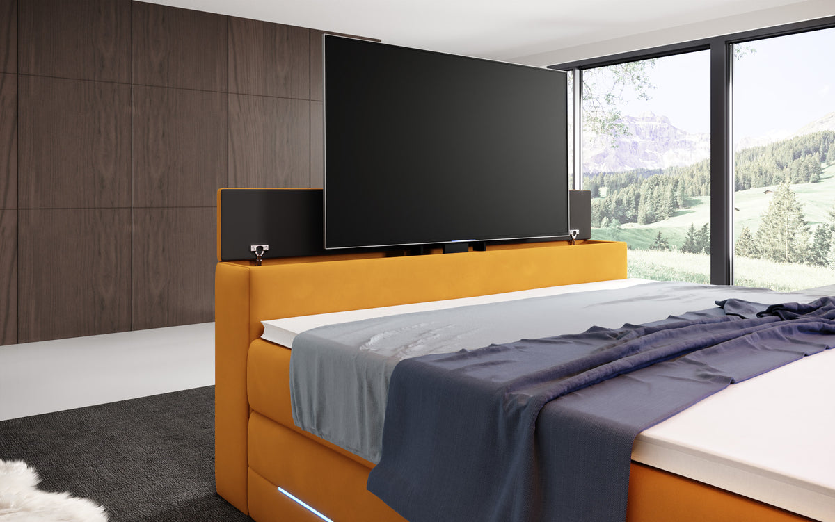 Pluto Boxspring Bed with TV Lift, RGB, and Storage