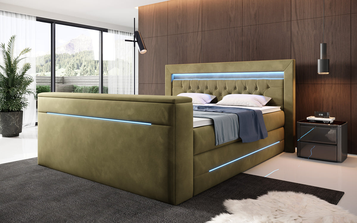 Pluto Boxspring Bed with TV Lift, RGB, and Storage