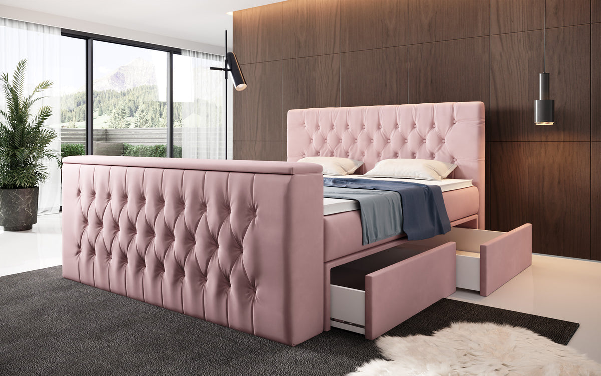 Vulnero Boxspring Bed with TV Lift and Storage (2 Drawers)