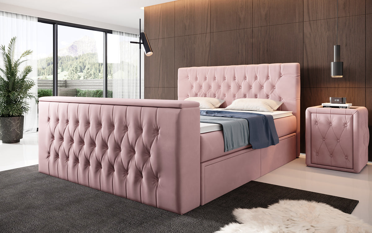 Vulnero Boxspring Bed with TV Lift and Storage (2 Drawers)