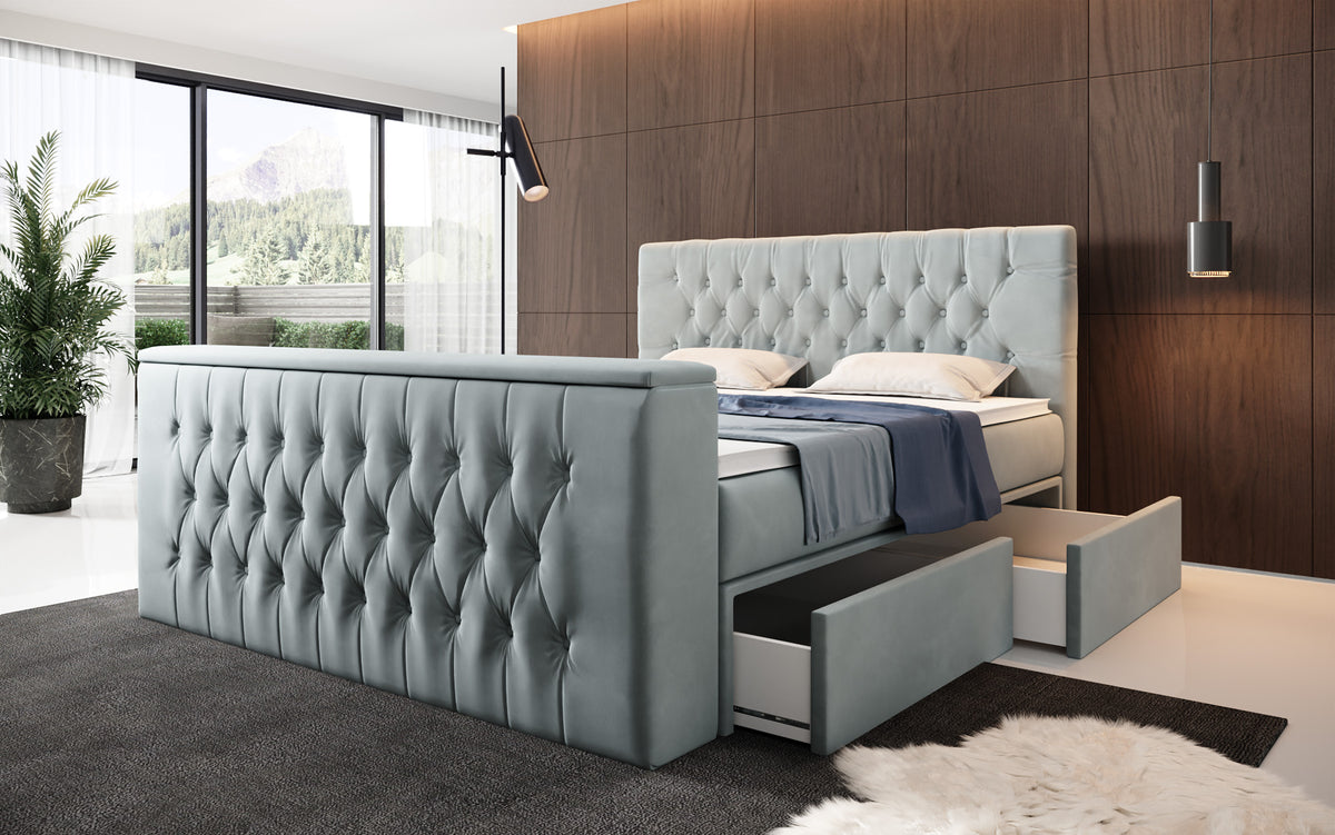 Vulnero Boxspring Bed with TV Lift and Storage (2 Drawers)