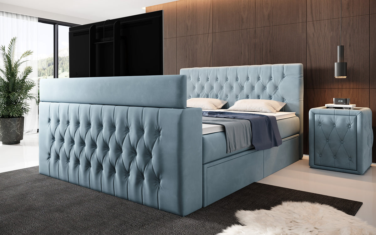 Vulnero Boxspring Bed with TV Lift and Storage (2 Drawers)