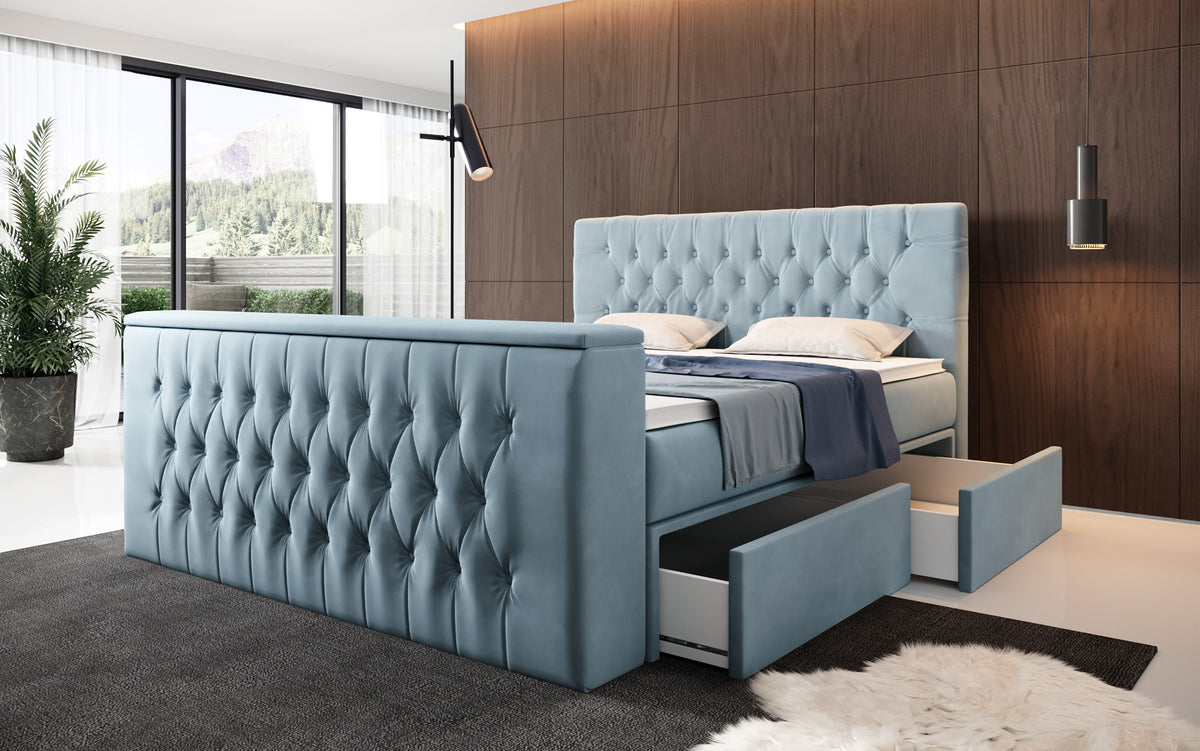 Vulnero Boxspring Bed with TV Lift and Storage (2 Drawers)