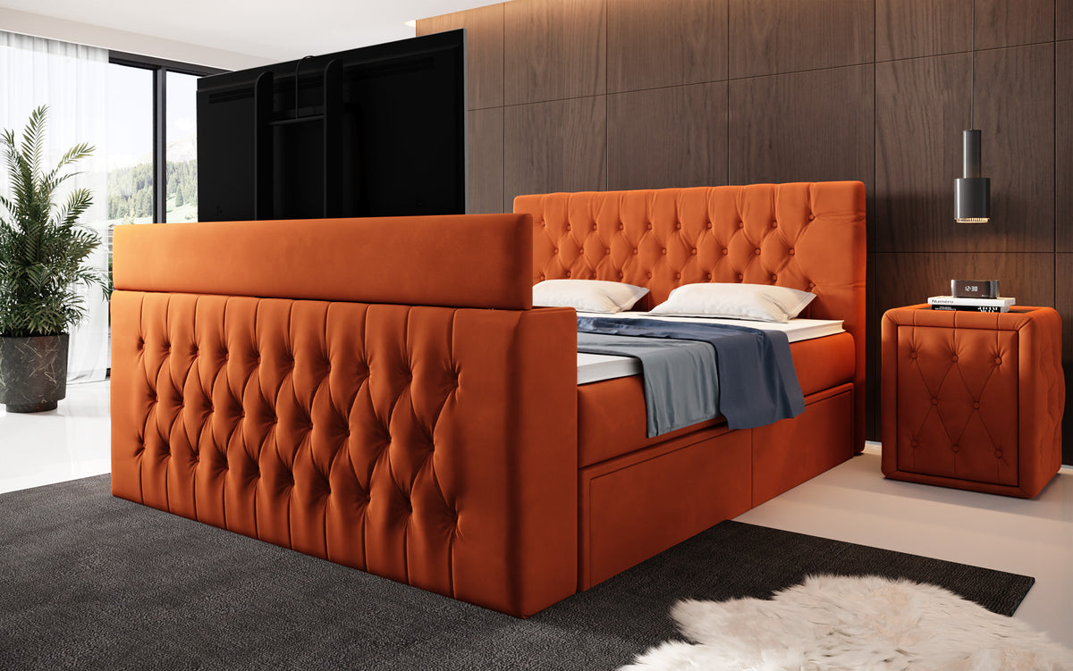 Vulnero Boxspring Bed with TV Lift and Storage (2 Drawers)