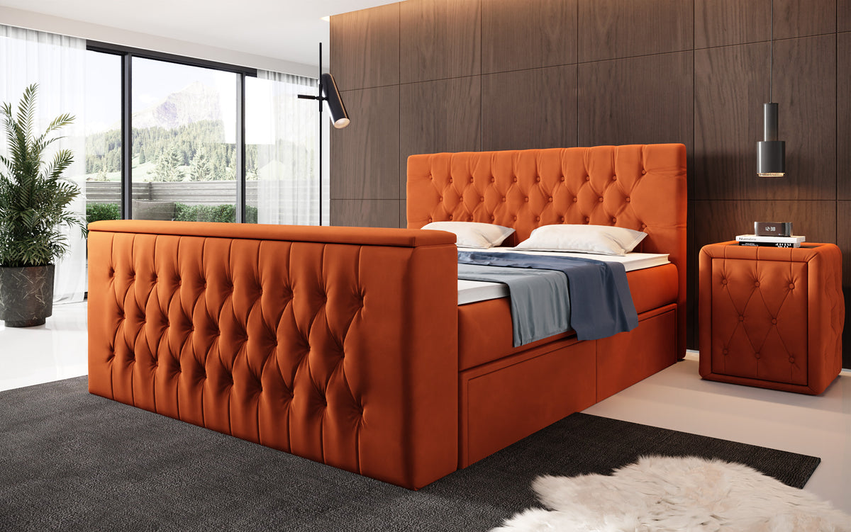 Vulnero Boxspring Bed with TV Lift and Storage (2 Drawers)