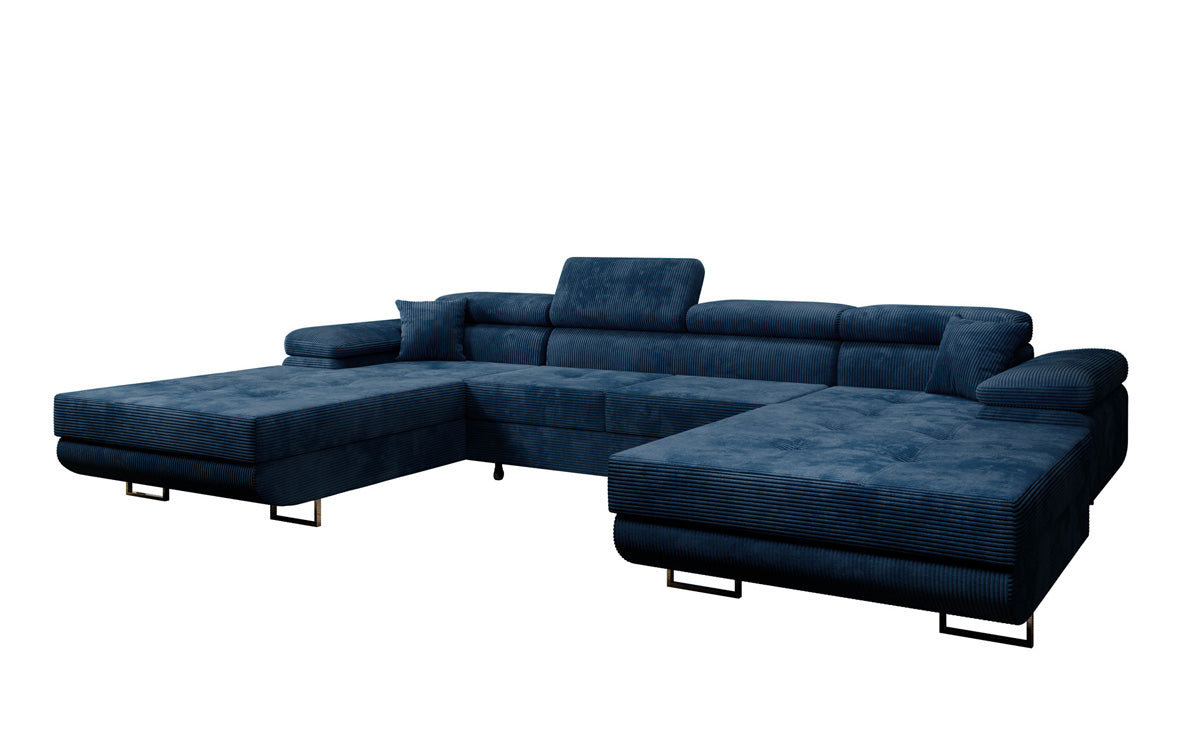 Designer Sofa Calvera U with Sleeping and Folding Function in Corduroy