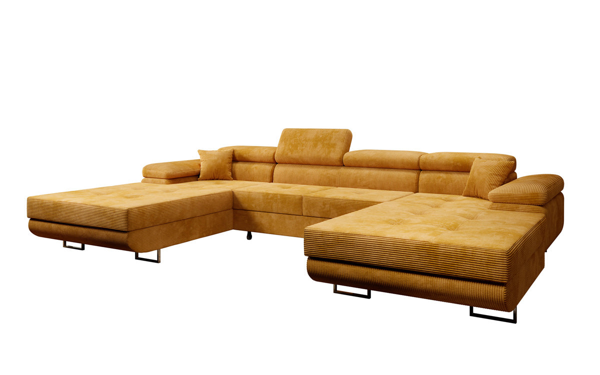 Designer Sofa Calvera U with Sleeping and Folding Function in Corduroy
