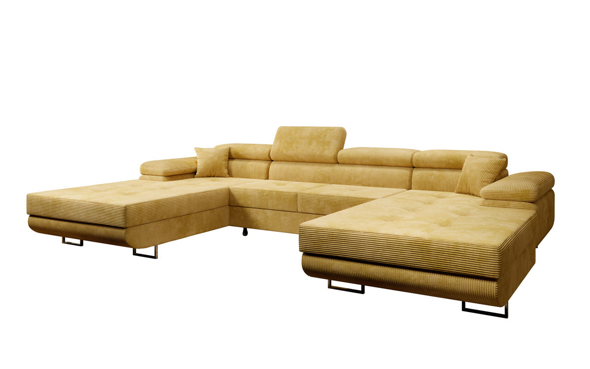 Designer Sofa Calvera U with Sleeping and Folding Function in Corduroy