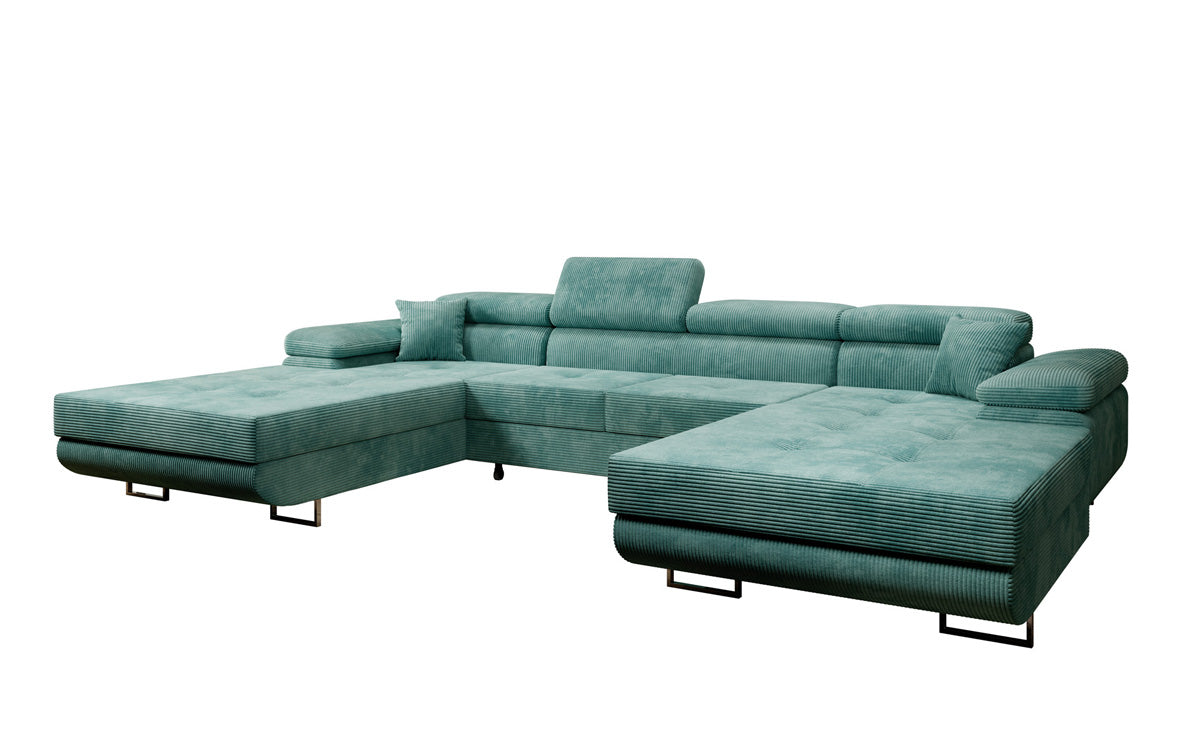 Designer Sofa Calvera U with Sleeping and Folding Function in Corduroy