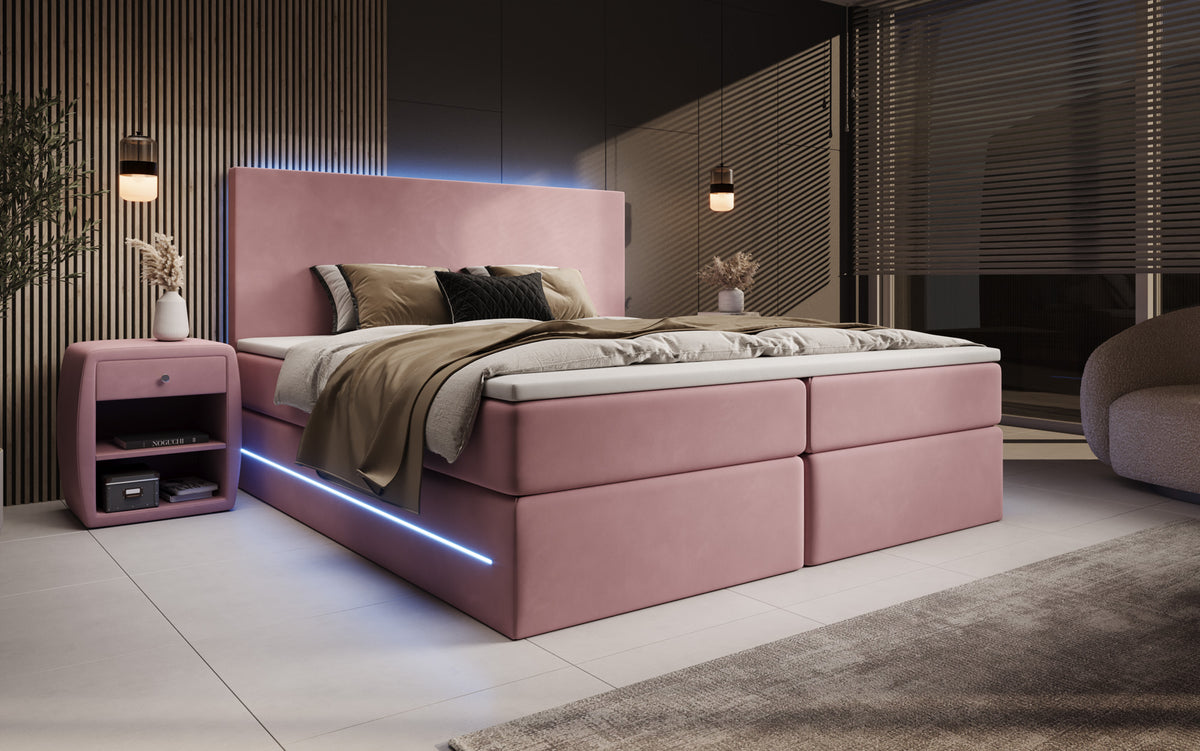 Boxspringbett Voyage mit LED u. Stauraum in Samt