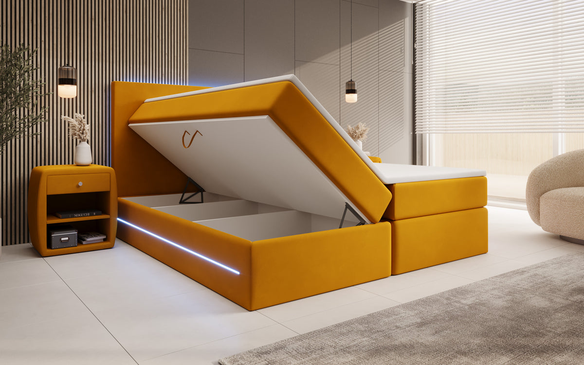 Boxspringbett Voyage mit LED u. Stauraum in Samt