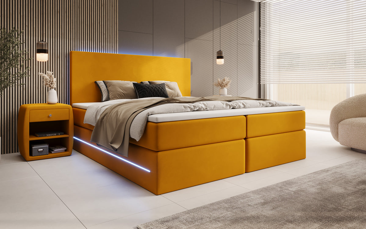 Boxspringbett Voyage mit LED u. Stauraum in Samt