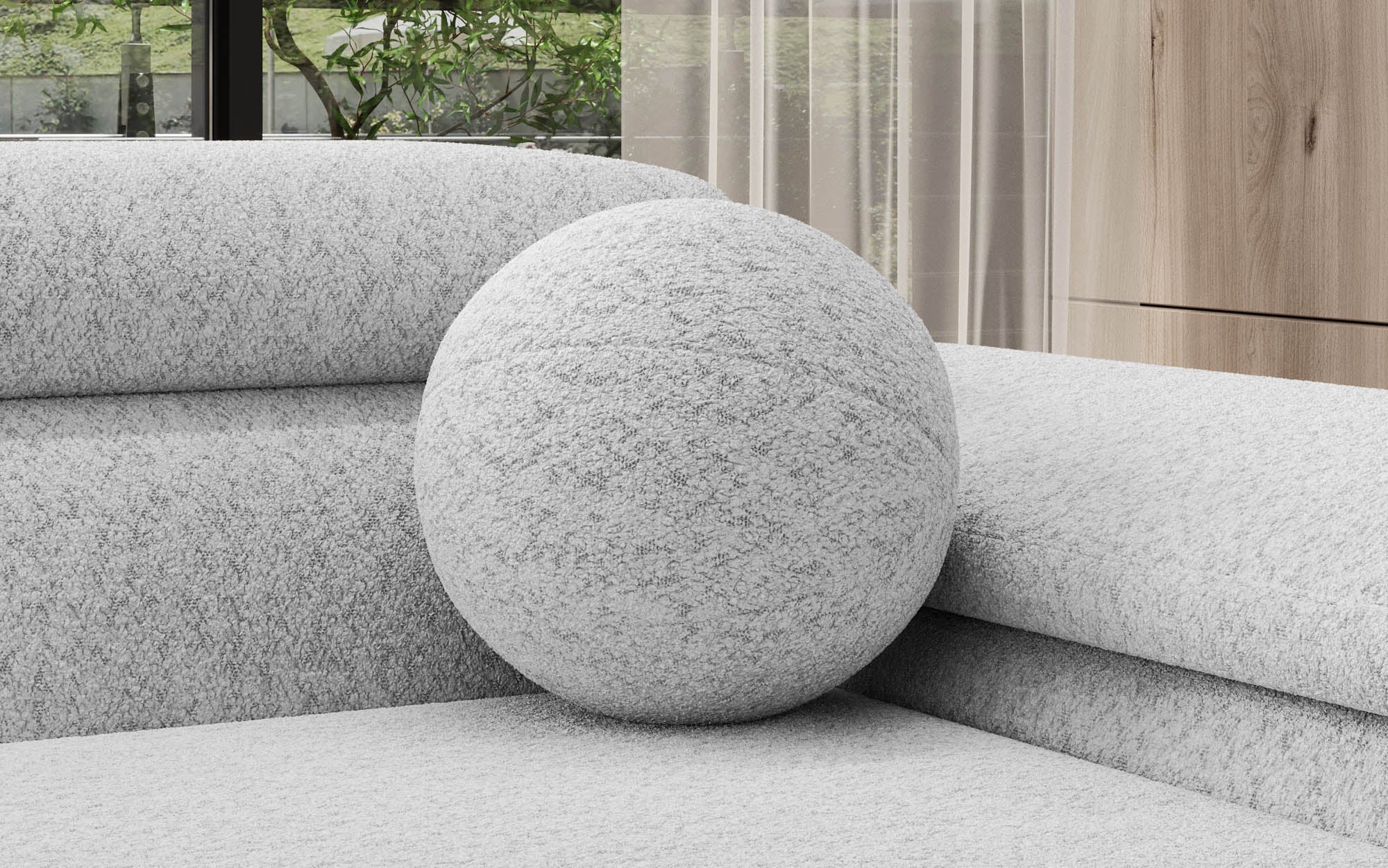 Rundes Zierkissen Globe ⌀28 cm aus Bouclé