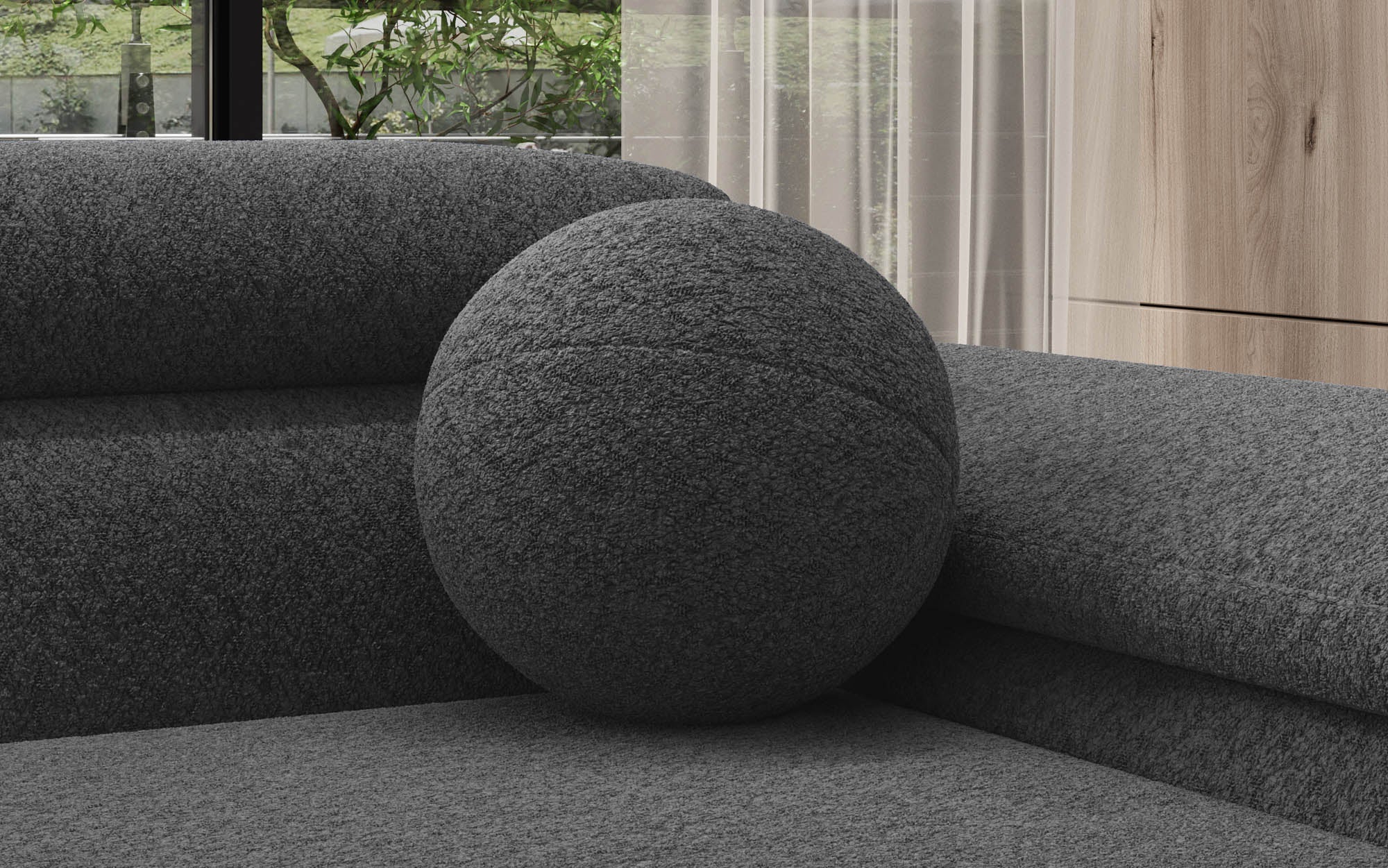 Rundes Zierkissen Globe ⌀28 cm aus Bouclé