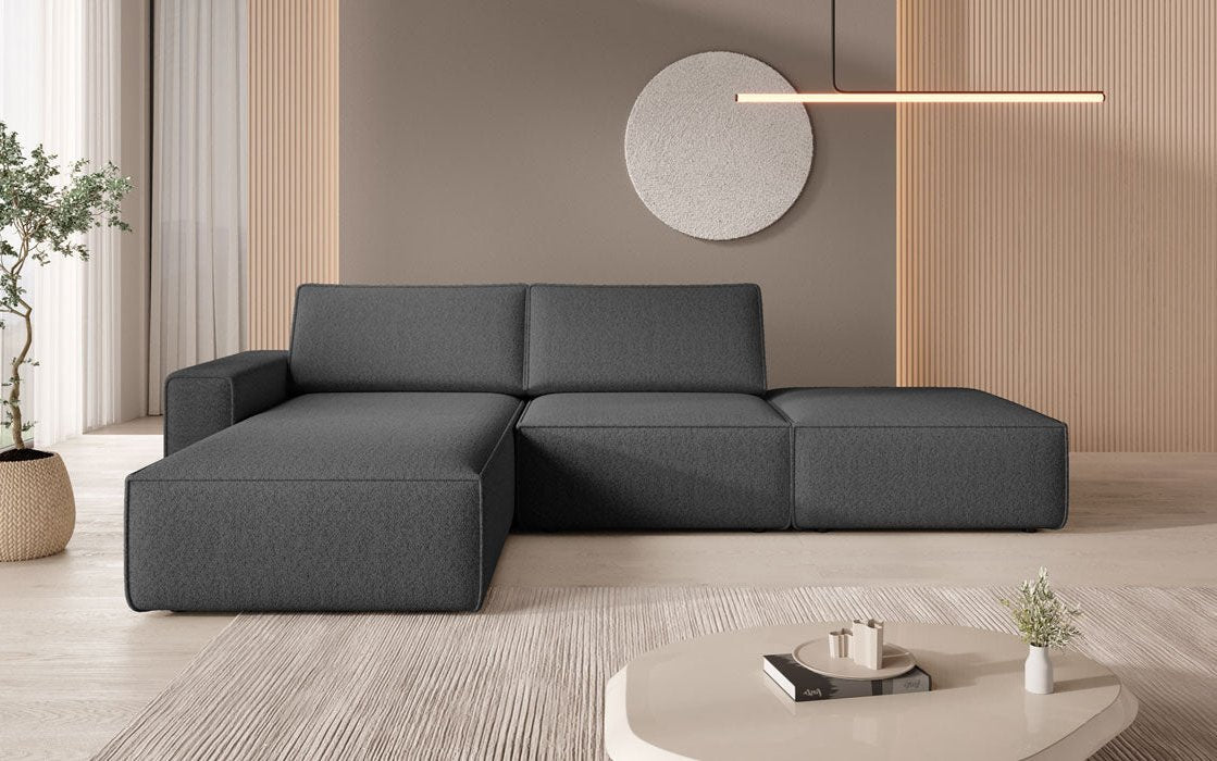 Modular corner sofa Yuma with bouclé side stool