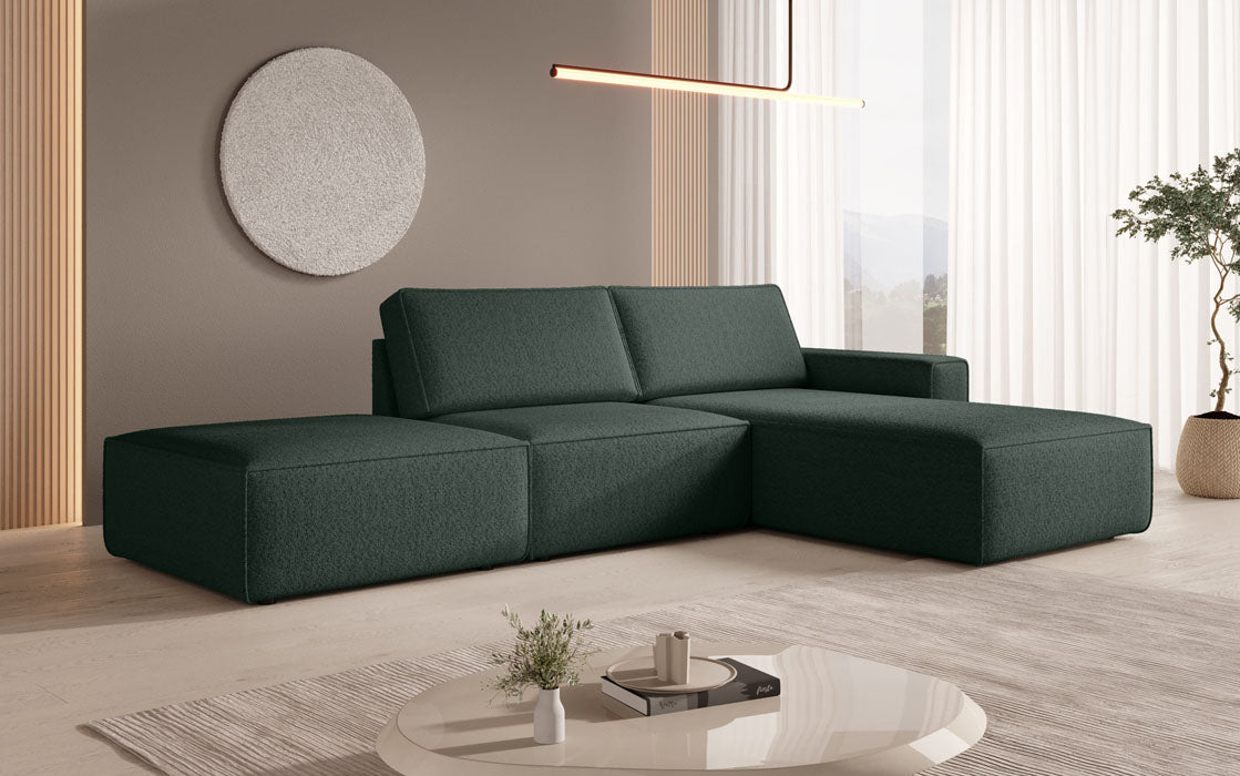 Modular corner sofa Yuma with bouclé side stool