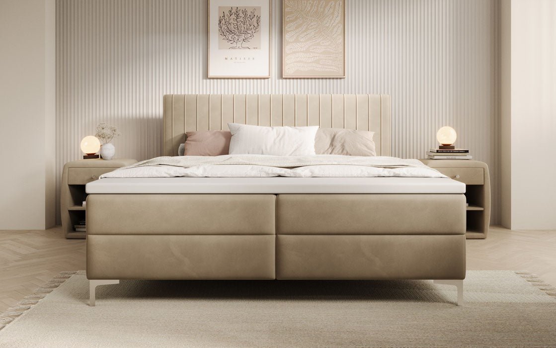 Leona Velvet Box Spring Bed with Storage