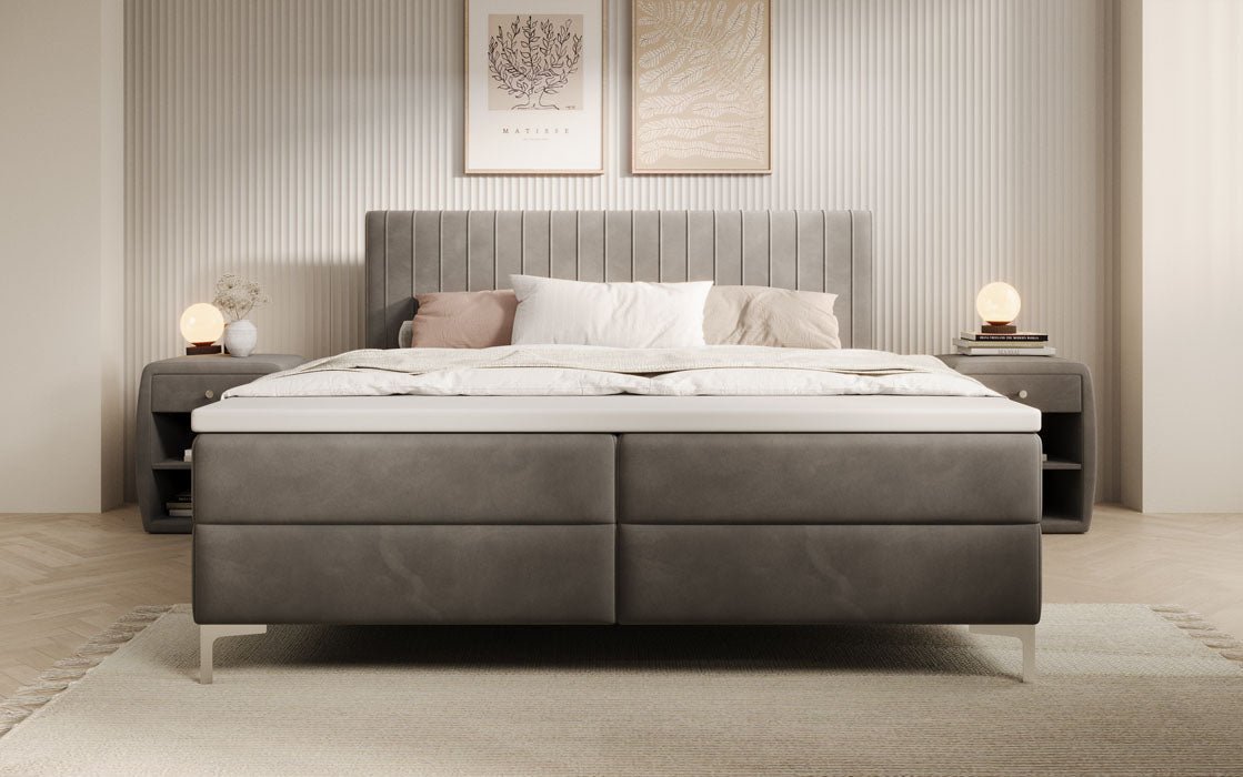Leona Velvet Box Spring Bed with Storage
