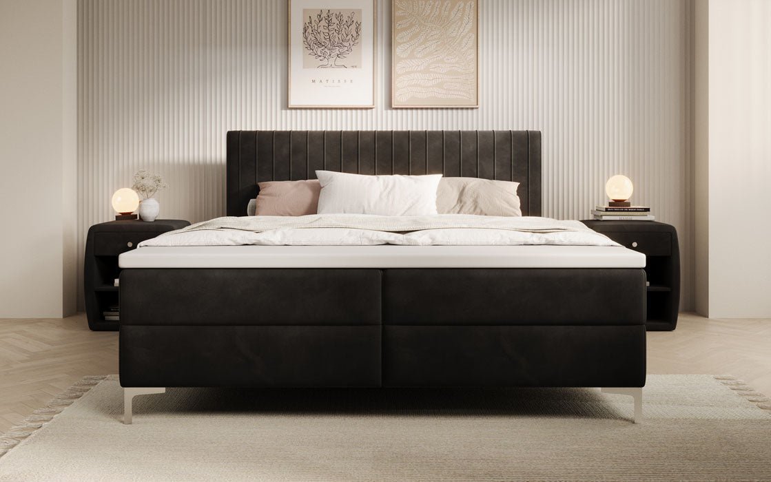Leona Velvet Box Spring Bed with Storage