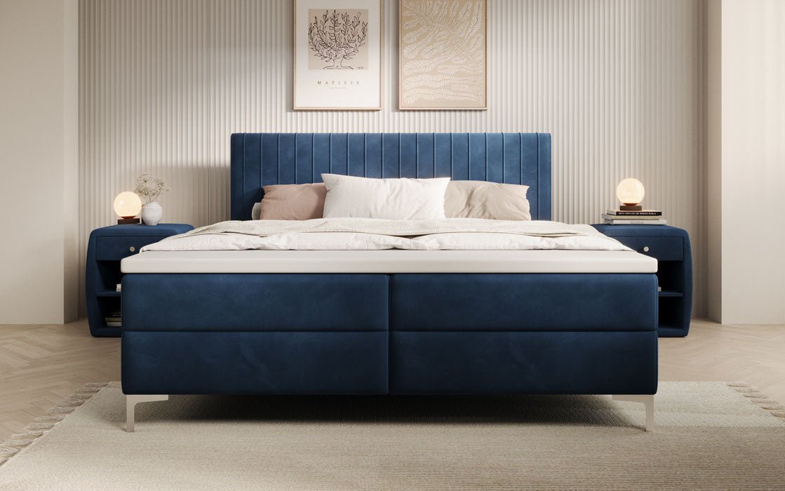 Leona Velvet Box Spring Bed with Storage