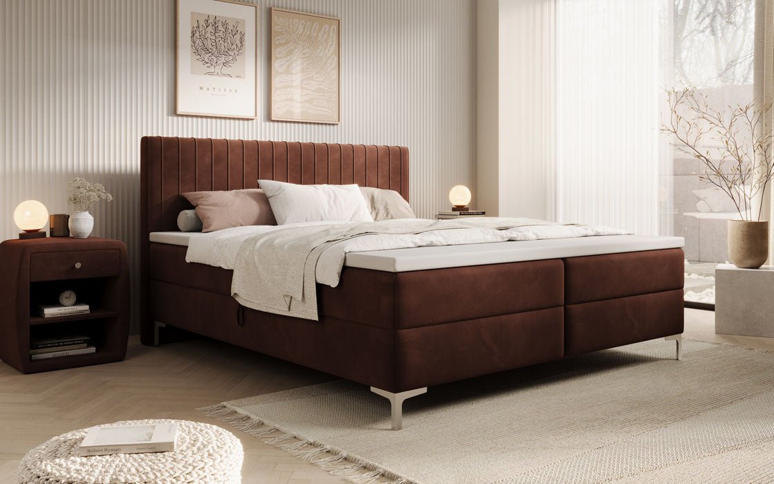 Leona Velvet Box Spring Bed with Storage
