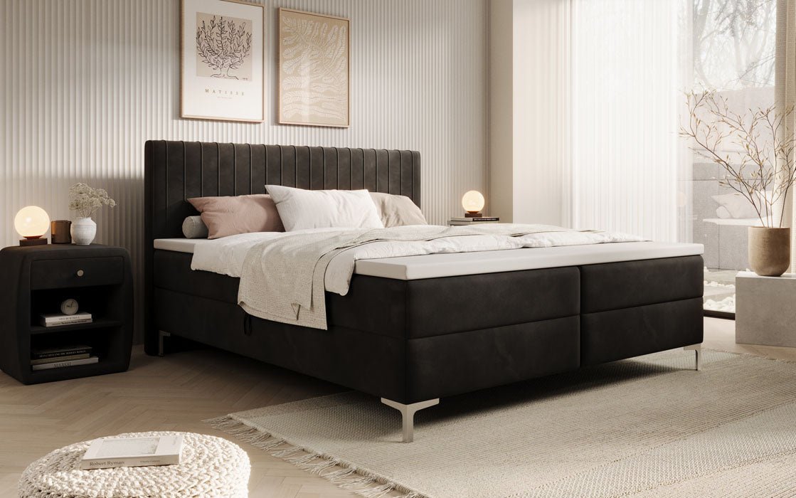 Leona Velvet Box Spring Bed with Storage