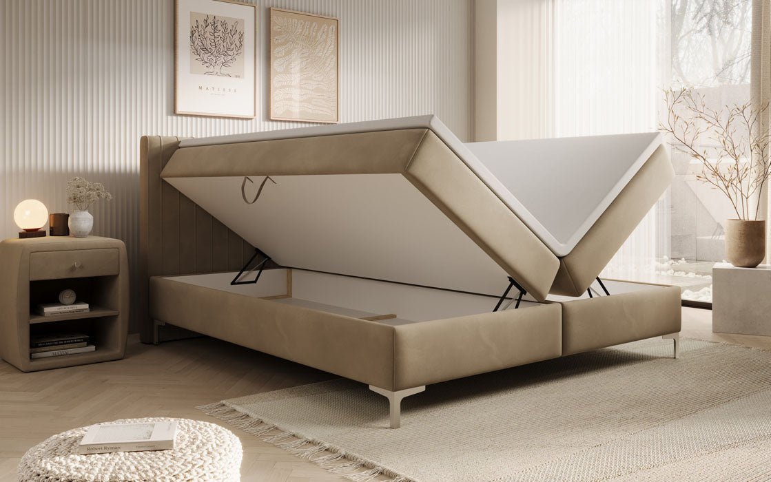 Leona Velvet Box Spring Bed with Storage