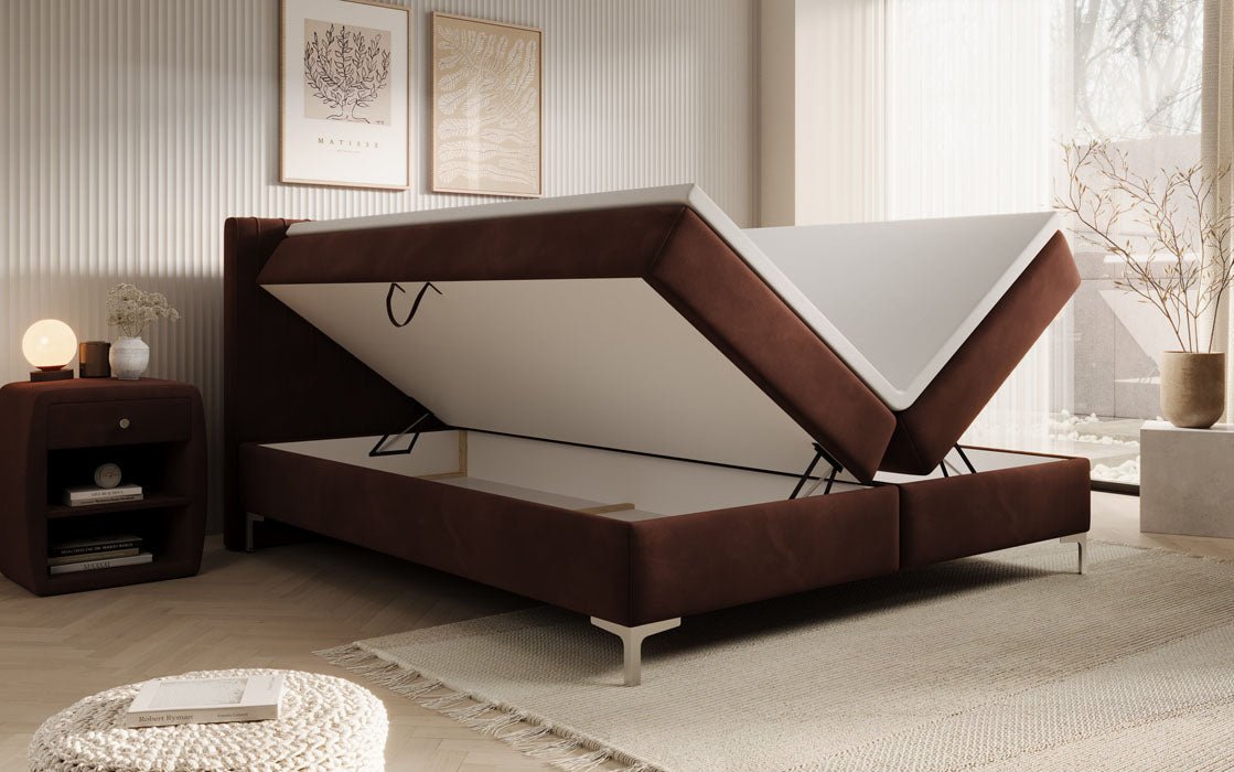 Leona Velvet Box Spring Bed with Storage