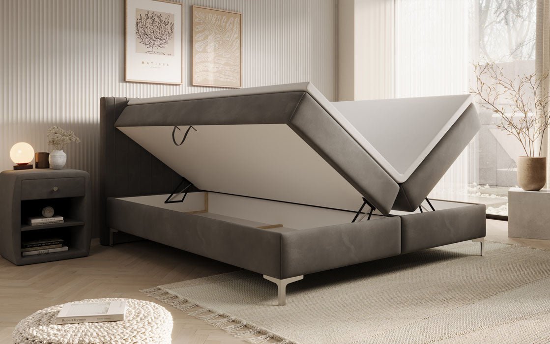 Leona Velvet Box Spring Bed with Storage