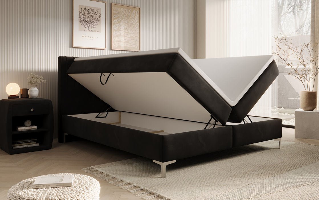 Leona Velvet Box Spring Bed with Storage