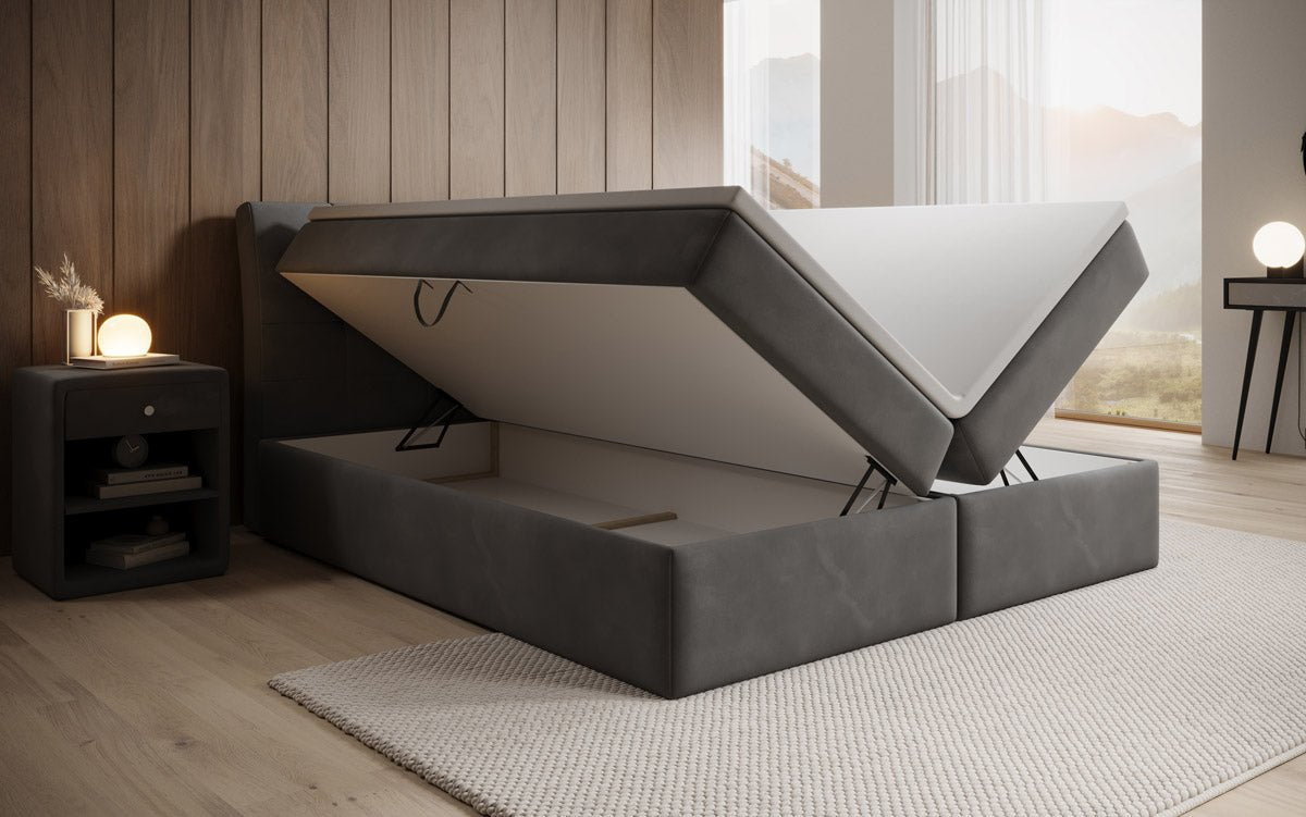 Amalia Velvet Box Spring Bed with Storage