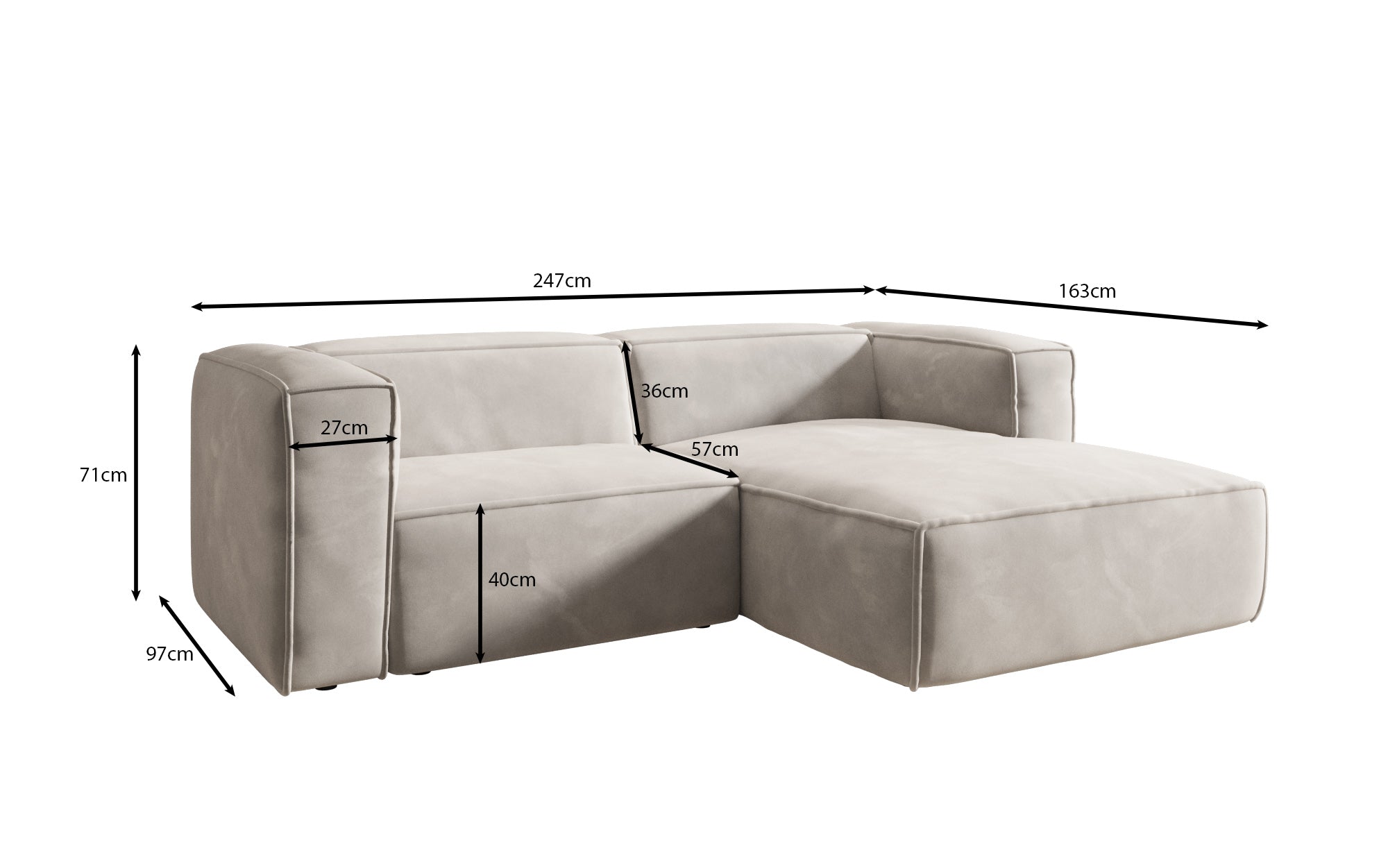 Designer Sofa Comfy L Mini in Velvet