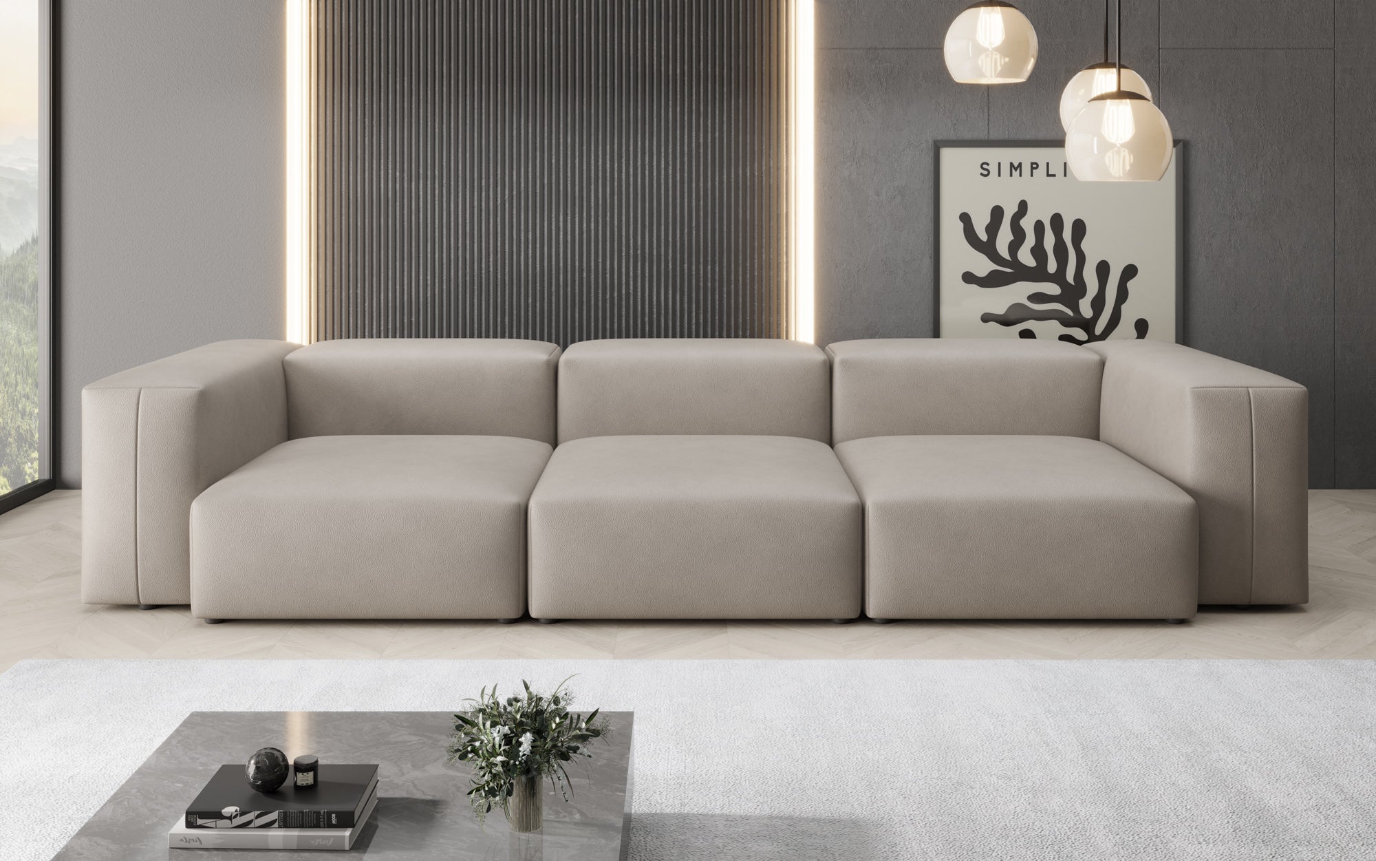 Designer 3-Seater Sofa Snug in Genuine Leather