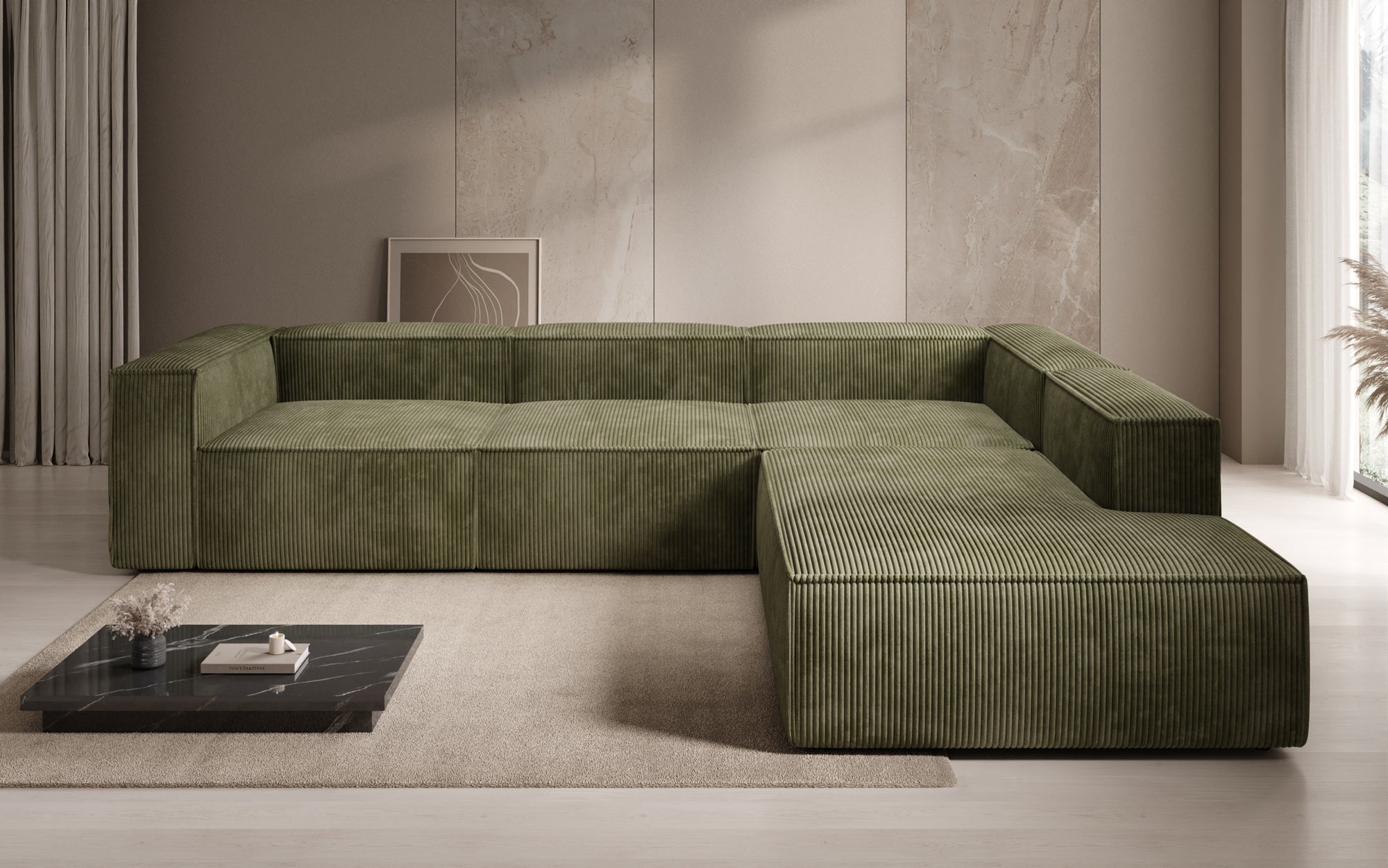 Designer Sofa Lesley L mit langer Ottomane in Cord