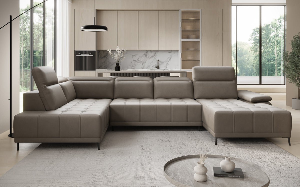 Designer Sofa Lyra U with electric sleeping function in genuine leather