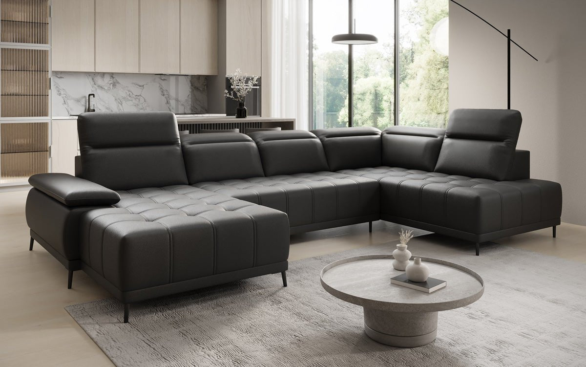 Designer Sofa Lyra U with electric sleeping function in genuine leather