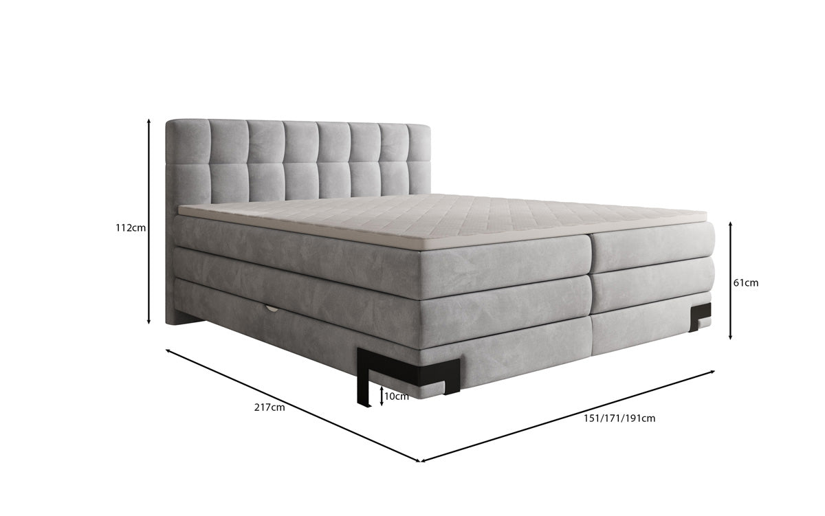 Box spring bed Isabell with storage in velvet