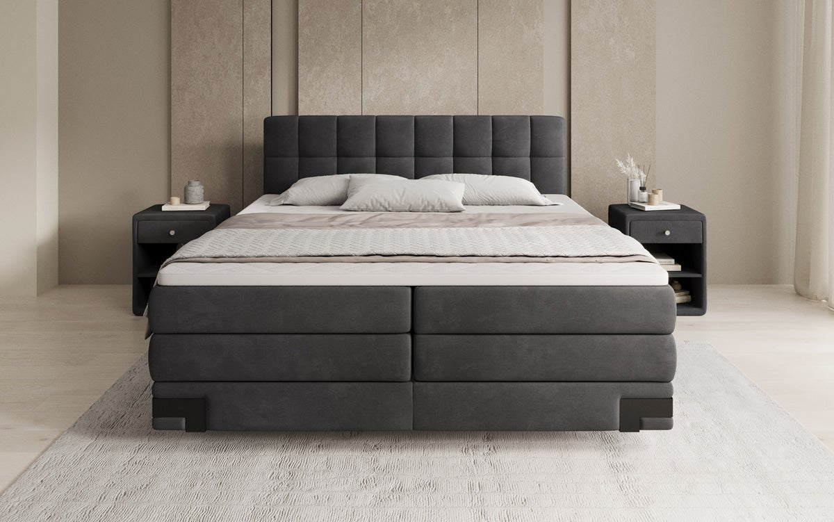 Box spring bed Isabell with storage in velvet