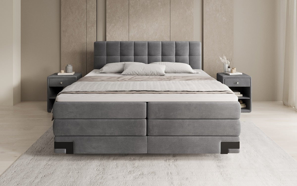 Box spring bed Isabell with storage in velvet